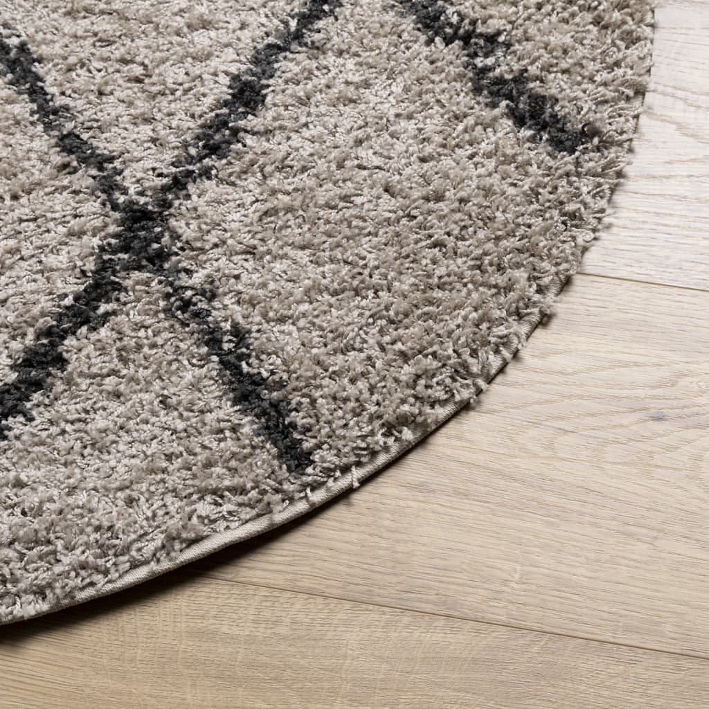 Vloerkleed Pamplona Shaggy Hoogpolig Ø 120 Cm Beige Antraciet