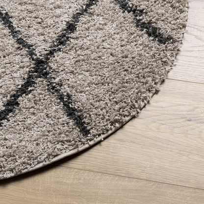 Vloerkleed Pamplona Shaggy Hoogpolig Ø 120 Cm Beige Antraciet