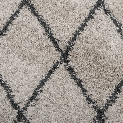 Vloerkleed Pamplona Shaggy Hoogpolig Ø 120 Cm Beige Antraciet