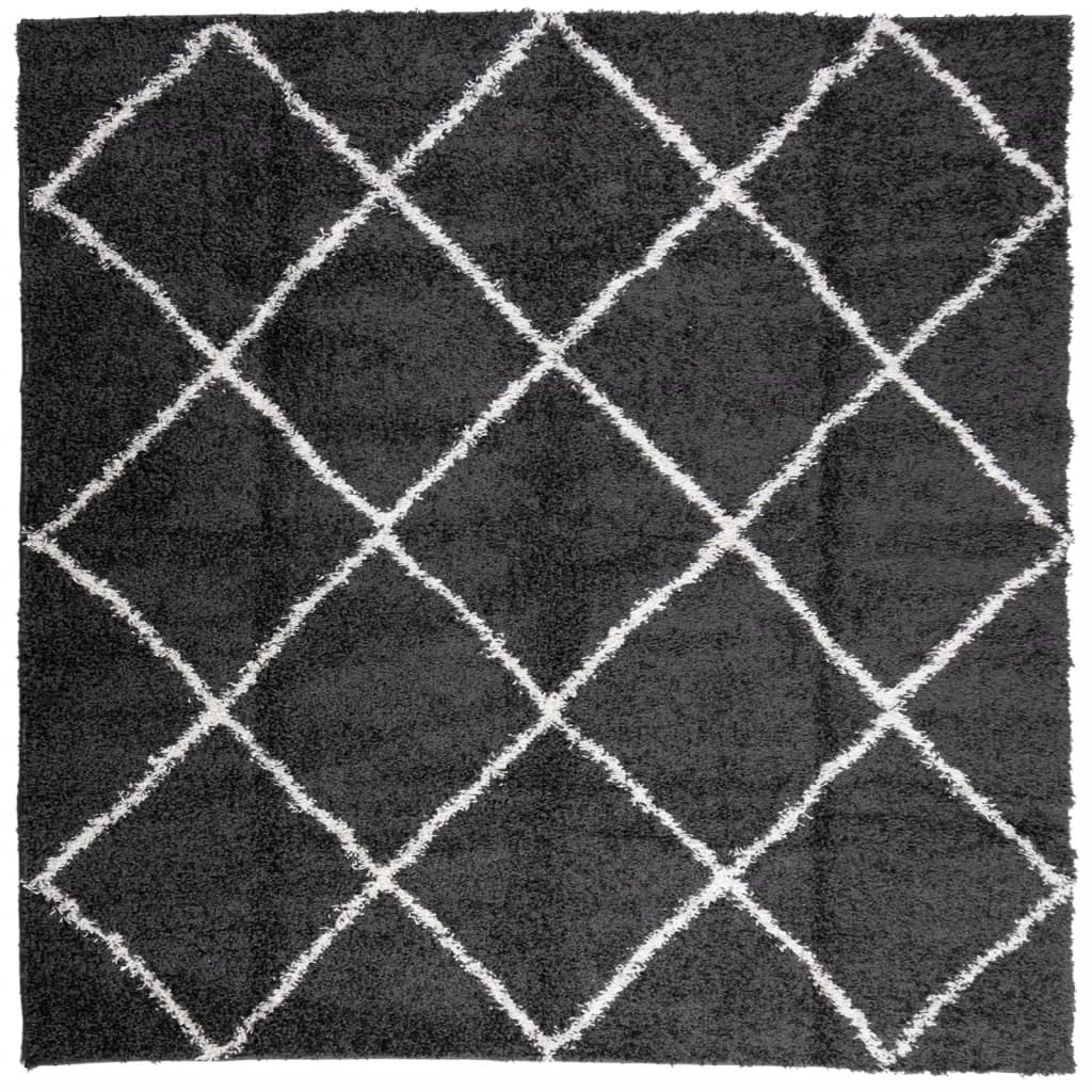 Vloerkleed Shaggy Hoogpolig Modern 120X120 Cm Zwart En Crème