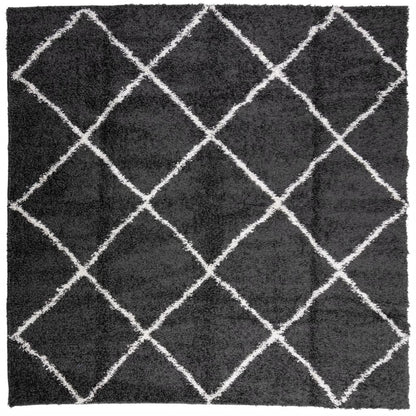 Vloerkleed Shaggy Hoogpolig Modern 120X120 Cm Zwart En Crème