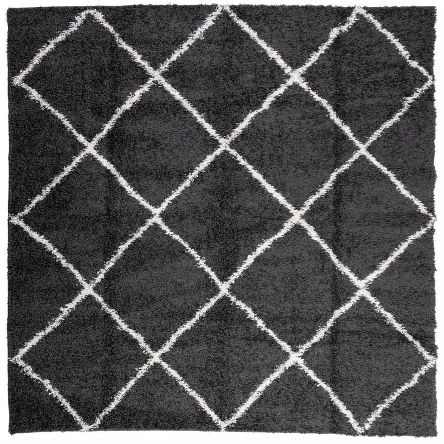 Vloerkleed Shaggy Hoogpolig Modern 120X120 Cm Zwart En Crème