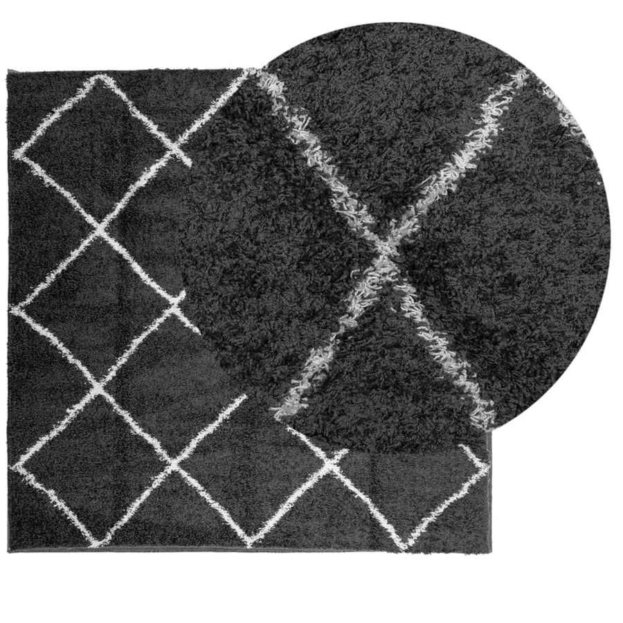 Vloerkleed Shaggy Hoogpolig Modern 120X120 Cm Zwart En Crème