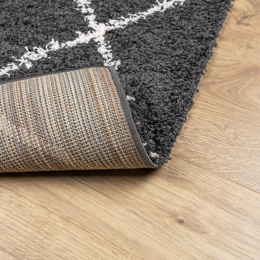 Vloerkleed Shaggy Hoogpolig Modern 120X120 Cm Zwart En Crème