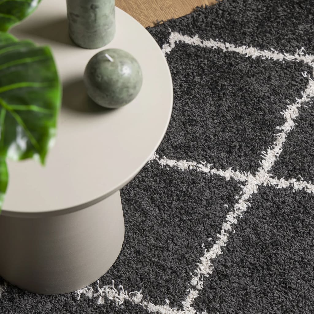 Vloerkleed Shaggy Hoogpolig Modern 120X120 Cm Zwart En Crème