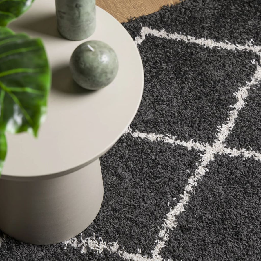 Vloerkleed Shaggy Hoogpolig Modern 120X120 Cm Zwart En Crème