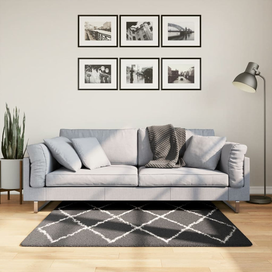 Vloerkleed Shaggy Hoogpolig Modern 120X120 Cm Zwart En Crème