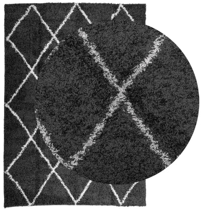 Vloerkleed Shaggy Hoogpolig Modern 120X170 Cm Zwart En Crème
