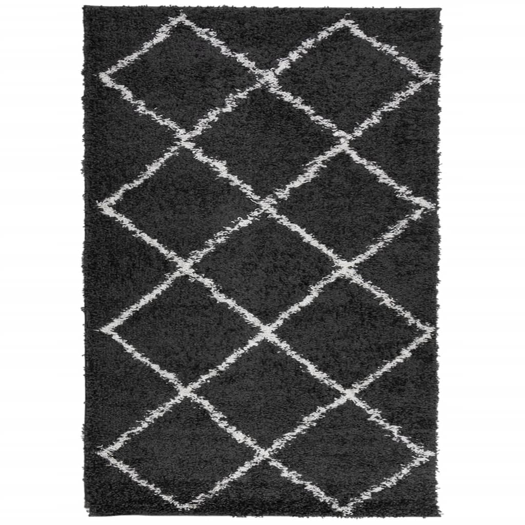 Vloerkleed Shaggy Hoogpolig Modern 140X200 Cm Zwart En Crème
