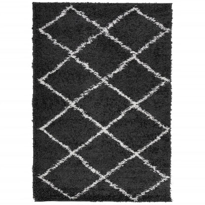 Vloerkleed Shaggy Hoogpolig Modern 140X200 Cm Zwart En Crème