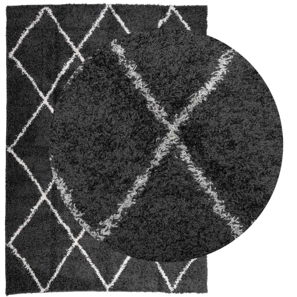 Vloerkleed Shaggy Hoogpolig Modern 140X200 Cm Zwart En Crème