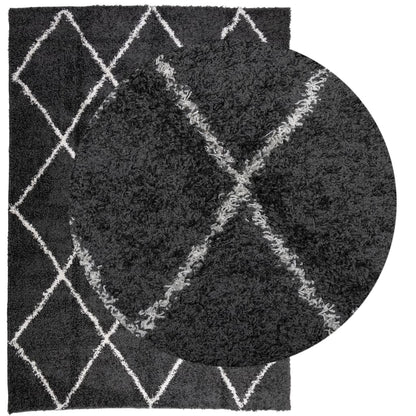 Vloerkleed Shaggy Hoogpolig Modern 140X200 Cm Zwart En Crème