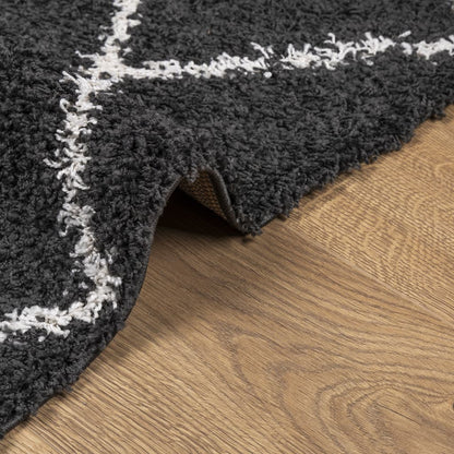 Vloerkleed Shaggy Hoogpolig Modern 140X200 Cm Zwart En Crème