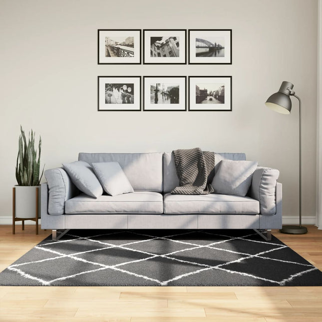 Vloerkleed shaggy hoogpolig modern 160x160 cm zwart en crème 160 x 160 cm