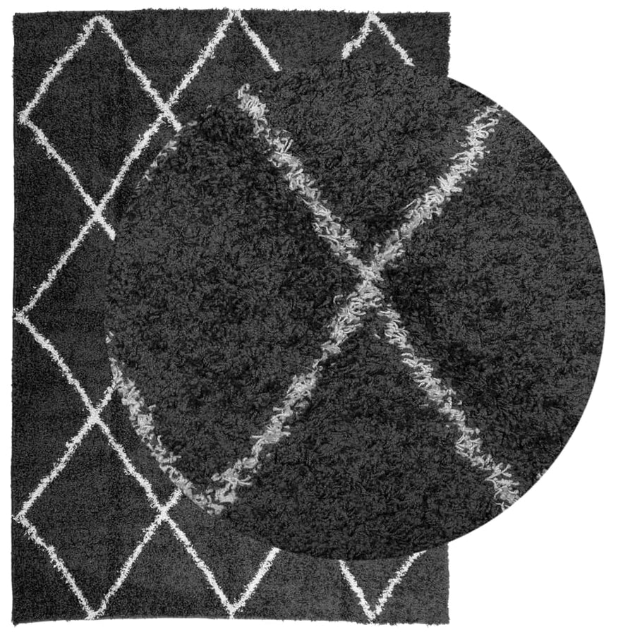 Vloerkleed Shaggy Hoogpolig Modern 200X280 Cm Zwart En Crème