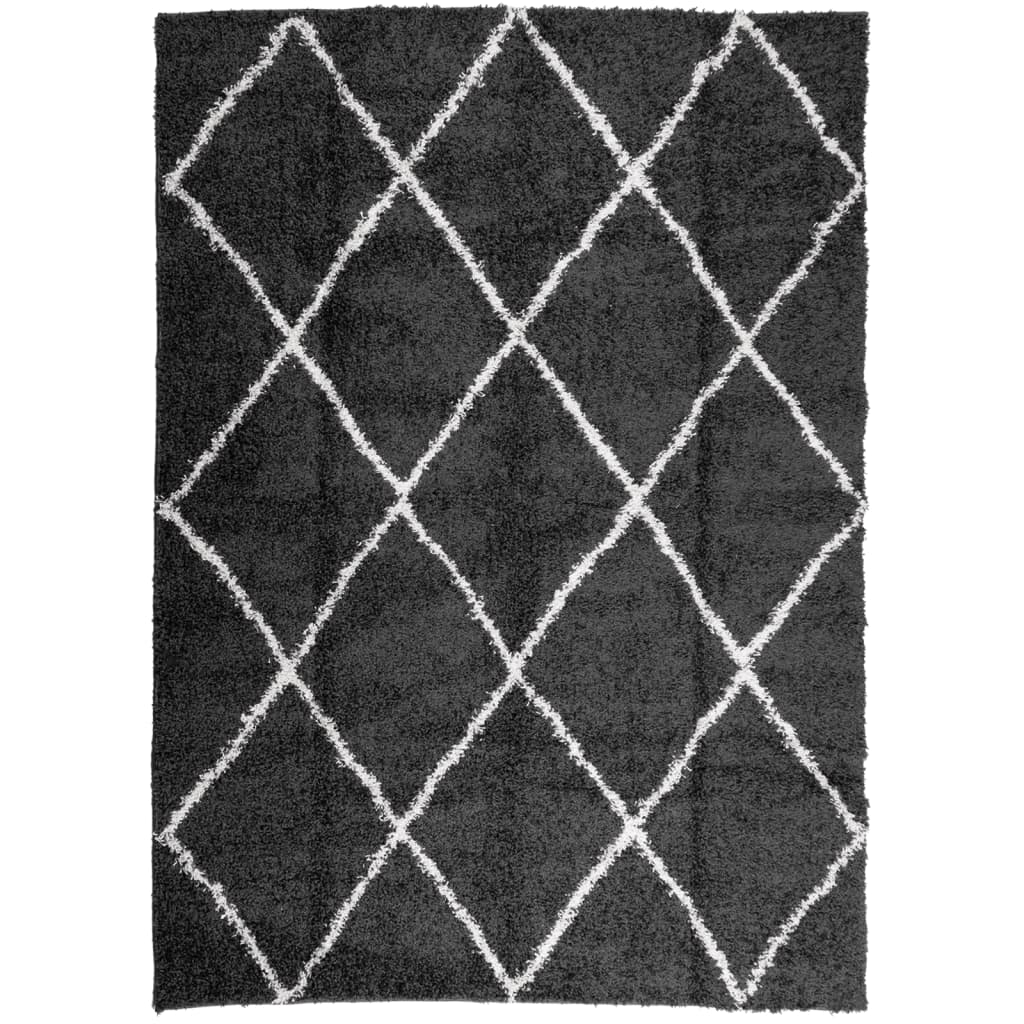 Vloerkleed Shaggy Hoogpolig Modern 240X340 Cm Zwart En Crème