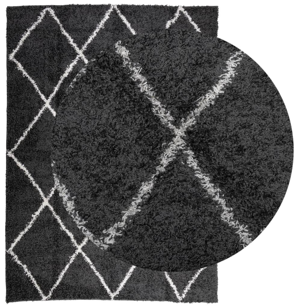 Vloerkleed Shaggy Hoogpolig Modern 240X340 Cm Zwart En Crème