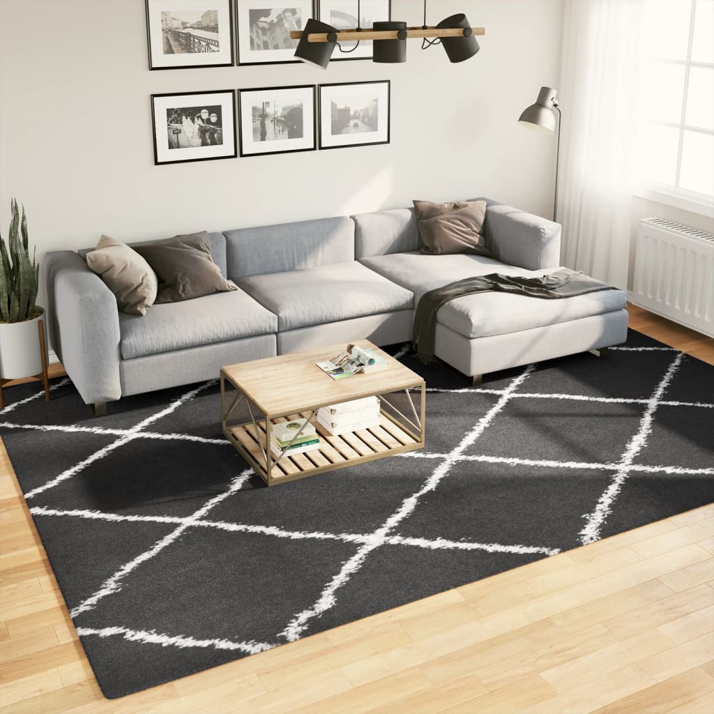 Vloerkleed Shaggy Hoogpolig Modern 240X340 Cm Zwart En Crème