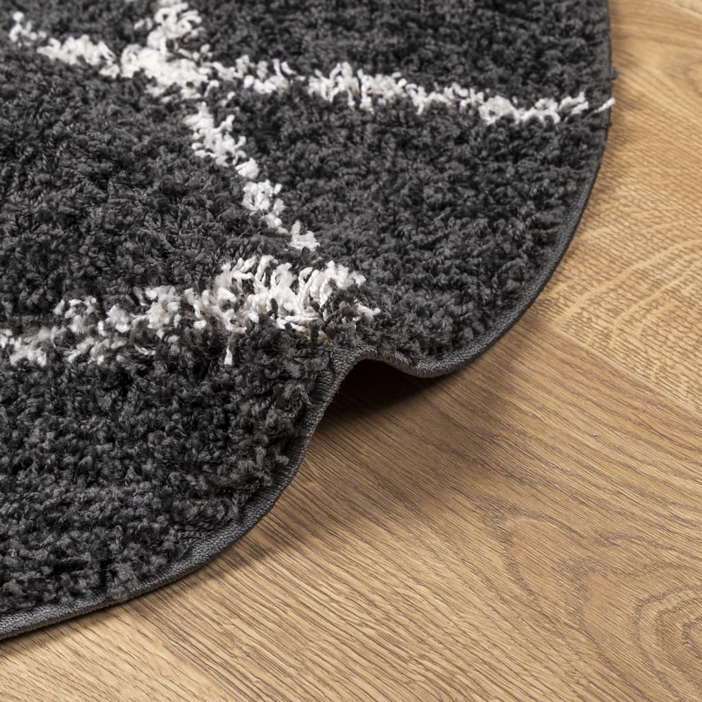 Vloerkleed shaggy hoogpolig modern Ø 240 cm zwart en crème ? 240 cm