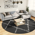 Vloerkleed shaggy hoogpolig Ø 280 cm zwart crème