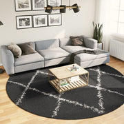 Vloerkleed shaggy hoogpolig Ø 280 cm zwart crème