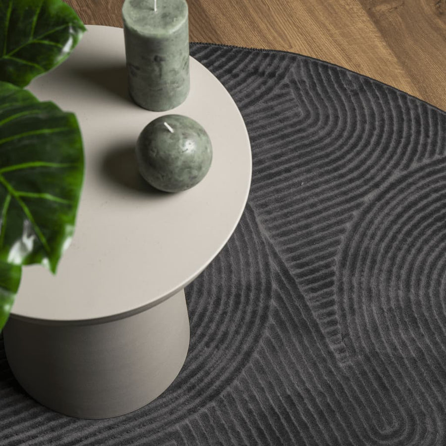 Vloerkleed IZA laagpolig Scandinavisch Ø 80 cm antraciet