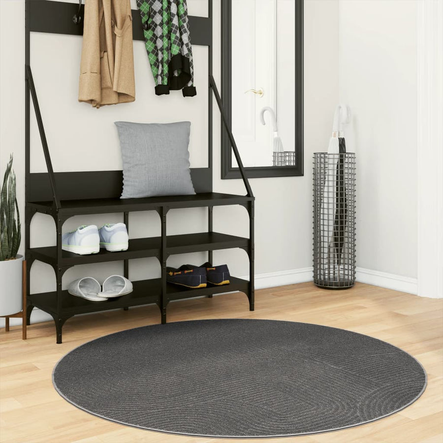 Vloerkleed Iza Laagpolig Scandinavisch Ø 120 cm Antraciet