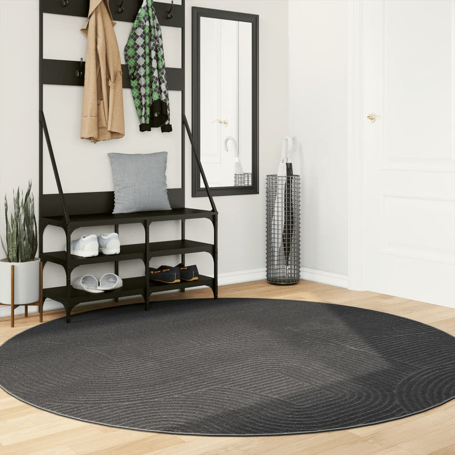 Vloerkleed Iza Laagpolig Scandinavisch Ø 200 cm Antraciet