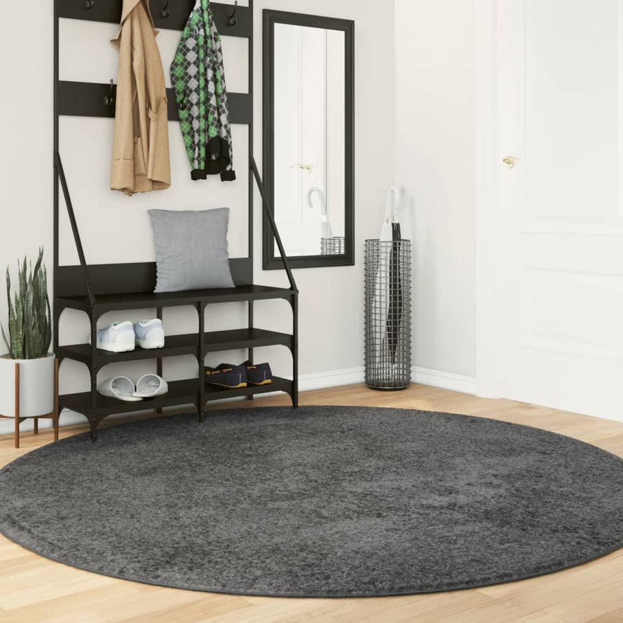 Vloerkleed Oviedo Laagpolig Ø 200 Cm Antracietkleurig Donkerbruin