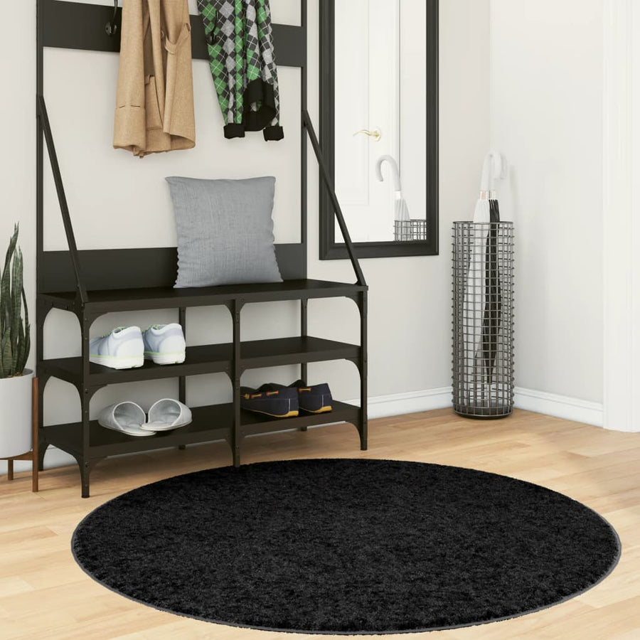 Vloerkleed Oviedo Laagpolig Ø 120 Cm Zwart Donkerbruin