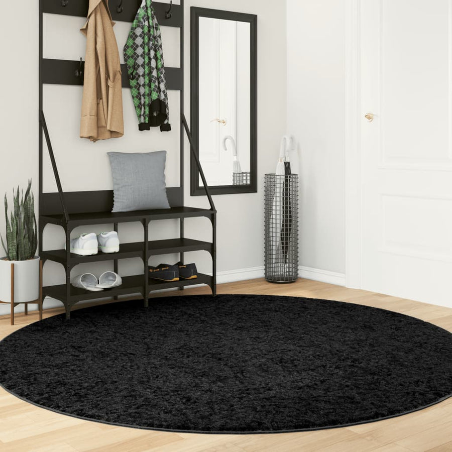 Vloerkleed Oviedo Laagpolig Ø 200 Cm Zwart Donkerbruin