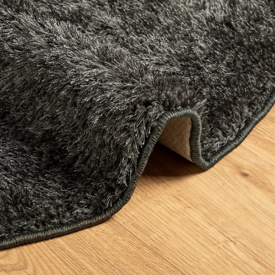 Vloerkleed ISTAN hoogpolig glanzend Ø 160 cm antracietkleurig Ø 160 cm Antraciet