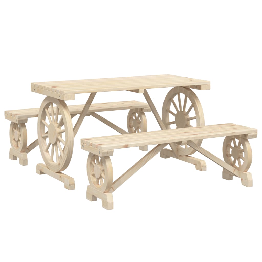 3-Delige Tuinset Massief Vurenhout Zwart En Crème