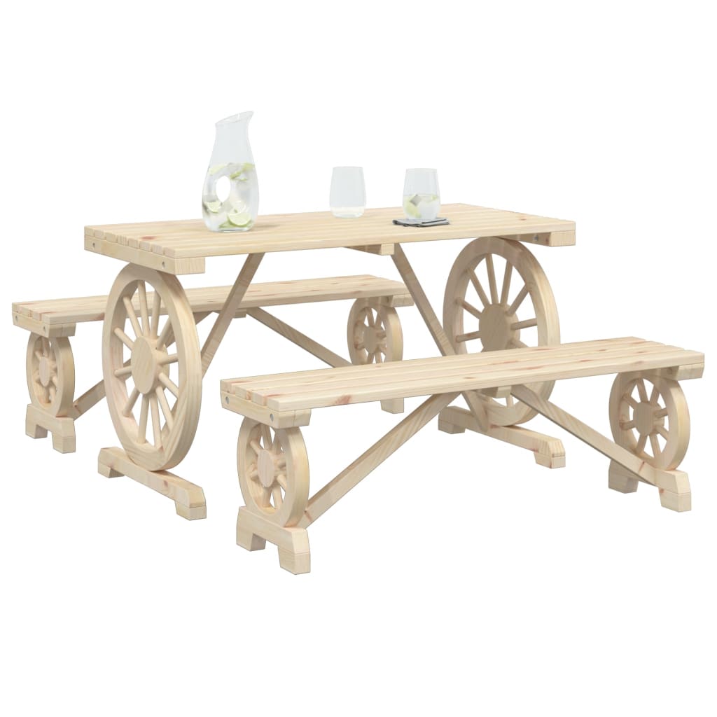 3-Delige Tuinset Massief Vurenhout Zwart En Crème