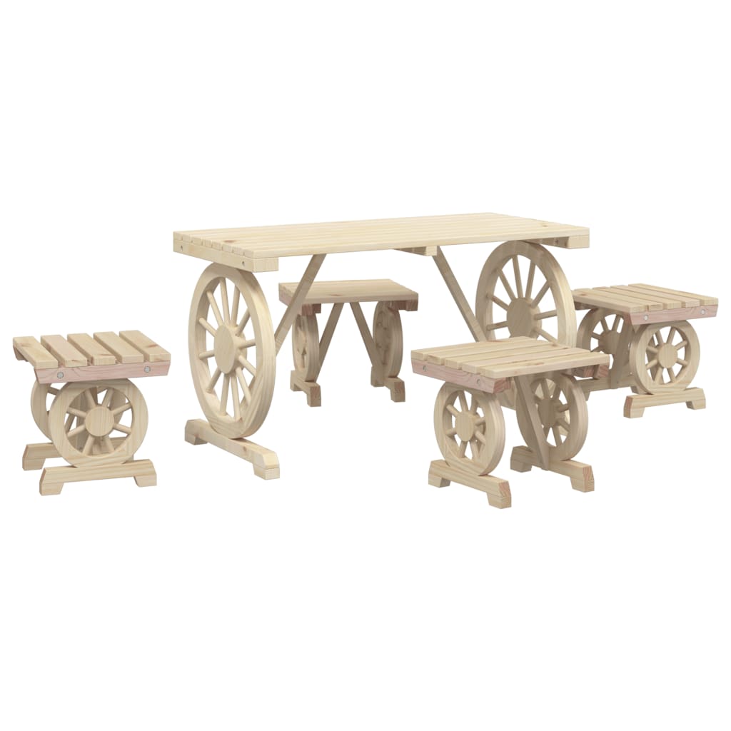 5-Delige Tuinset Massief Vurenhout Beige En Antraciet