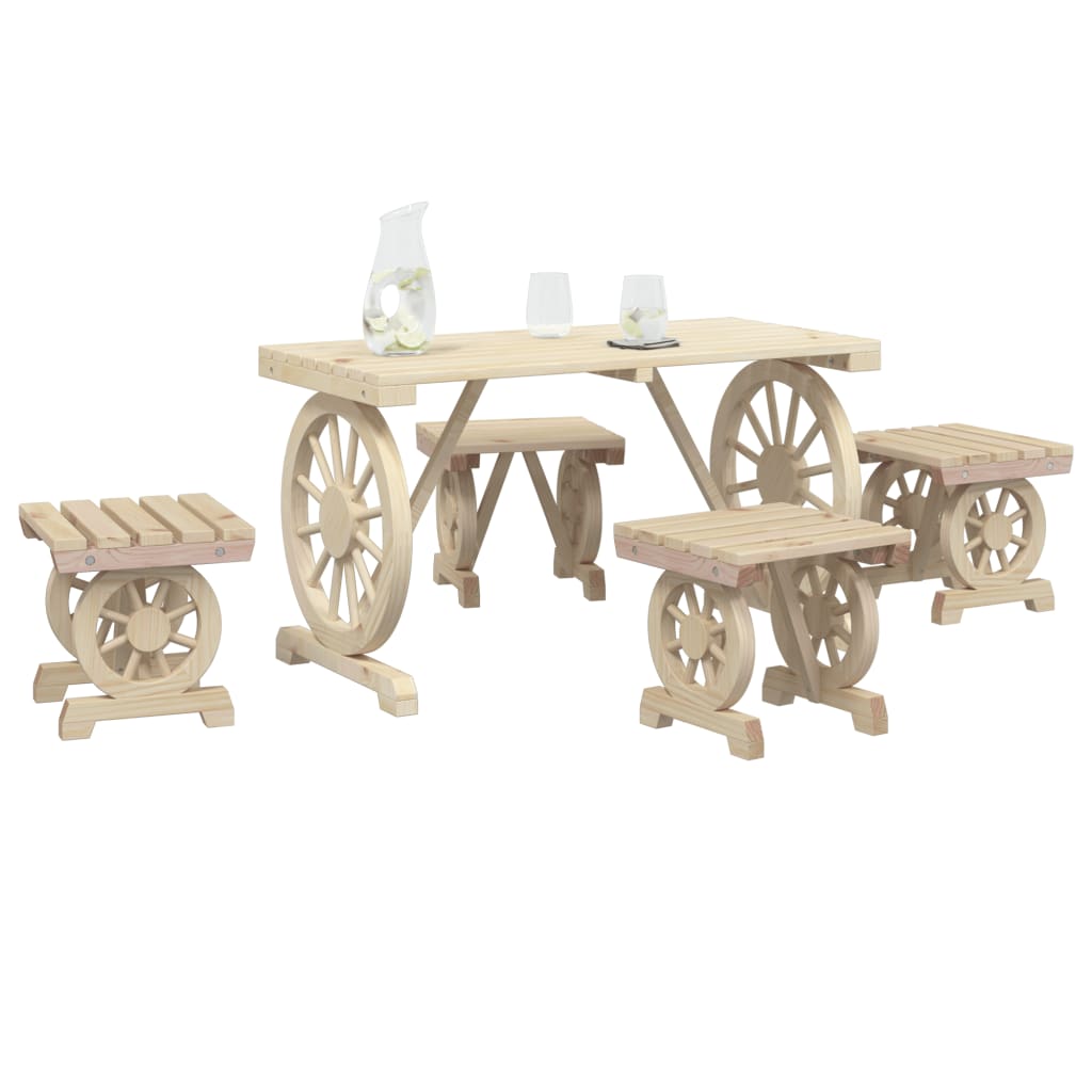 5-Delige Tuinset Massief Vurenhout Beige En Antraciet