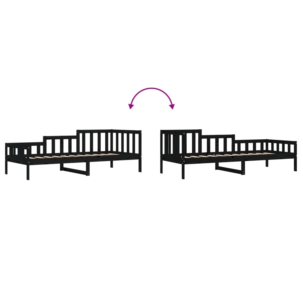 Slaapbank Massief Grenenhout 80 x 200 cm Zwart