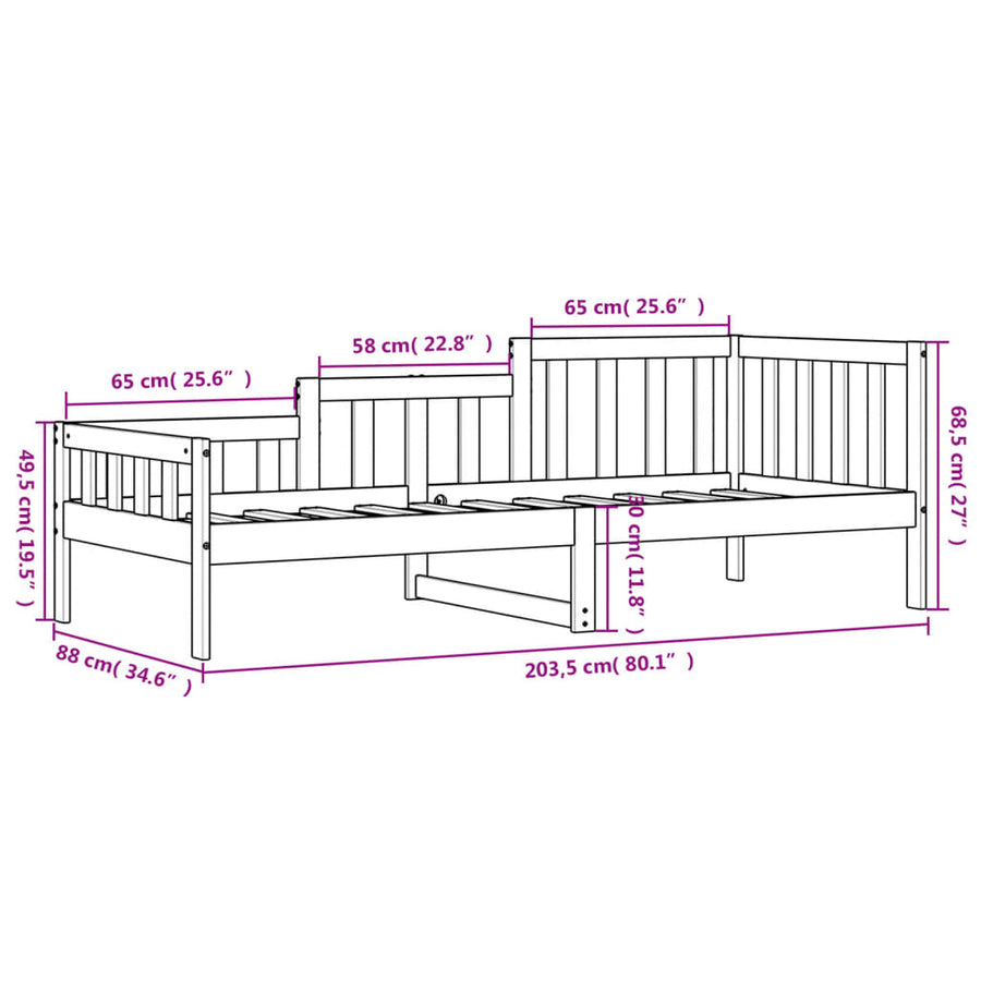 Slaapbank Massief Grenenhout 80 x 200 cm Zwart