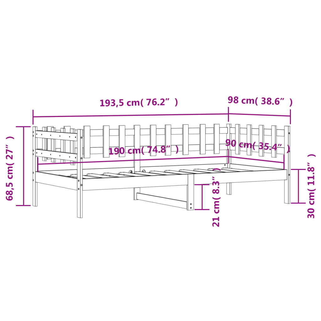 Slaapbank Massief Grenenhout 90 x 190 cm Zwart
