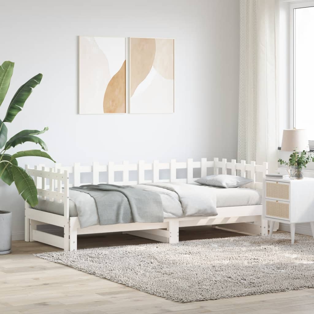 Slaapbank Uitschuifbaar 2X(80X200) Cm Massief Grenenhout 80 x 200 cm Wit