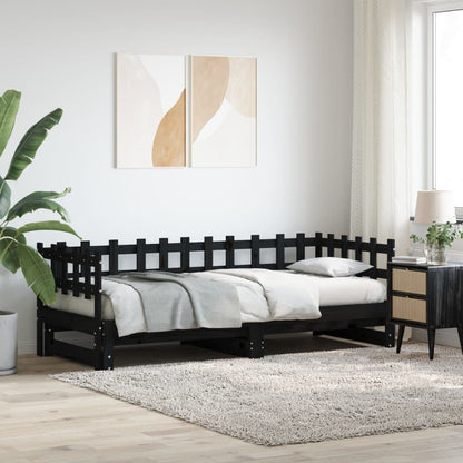 Slaapbank Uitschuifbaar 2X(80X200) Cm Massief Grenenhout 80 x 200 cm Zwart