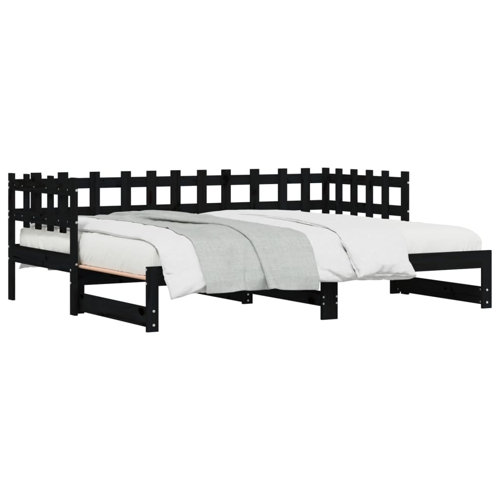 Slaapbank Uitschuifbaar 2X(80X200) Cm Massief Grenenhout 80 x 200 cm Zwart