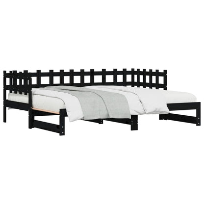 Slaapbank Uitschuifbaar 2X(80X200) Cm Massief Grenenhout 80 x 200 cm Zwart