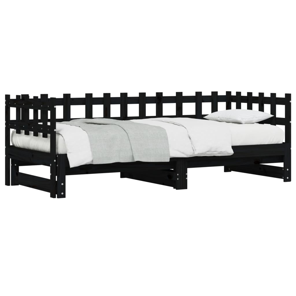 Slaapbank Uitschuifbaar 2X(80X200) Cm Massief Grenenhout 80 x 200 cm Zwart