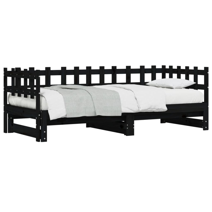 Slaapbank Uitschuifbaar 2X(80X200) Cm Massief Grenenhout 80 x 200 cm Zwart
