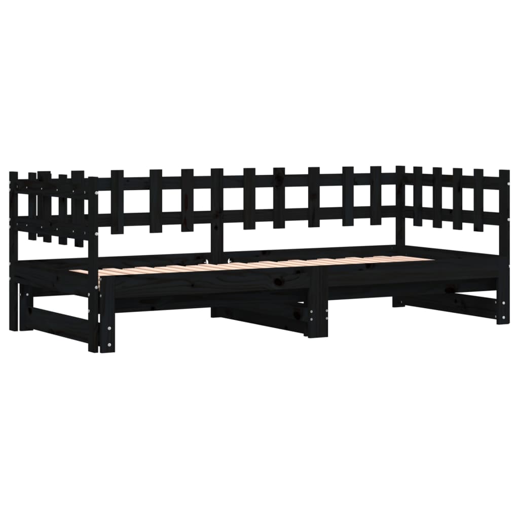 Slaapbank Uitschuifbaar 2X(80X200) Cm Massief Grenenhout 80 x 200 cm Zwart
