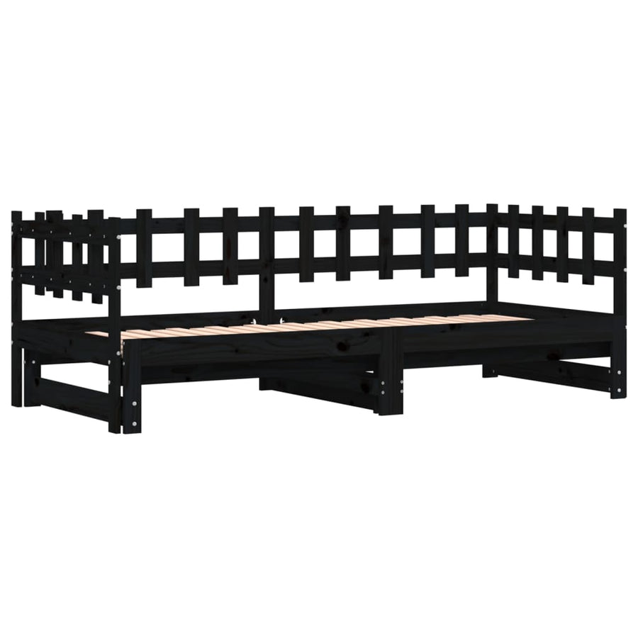 Slaapbank Uitschuifbaar 2X(80X200) Cm Massief Grenenhout 80 x 200 cm Zwart