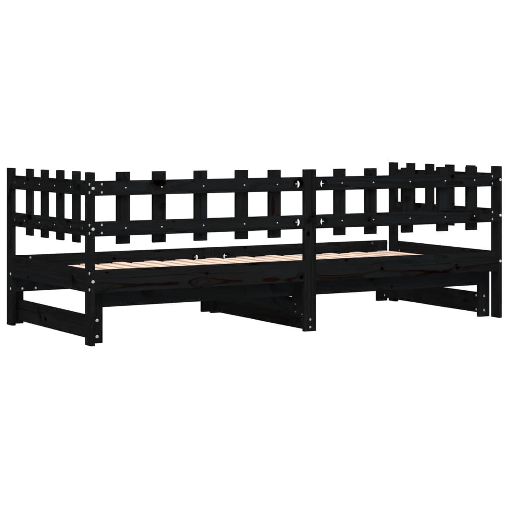 Slaapbank Uitschuifbaar 2X(80X200) Cm Massief Grenenhout 80 x 200 cm Zwart