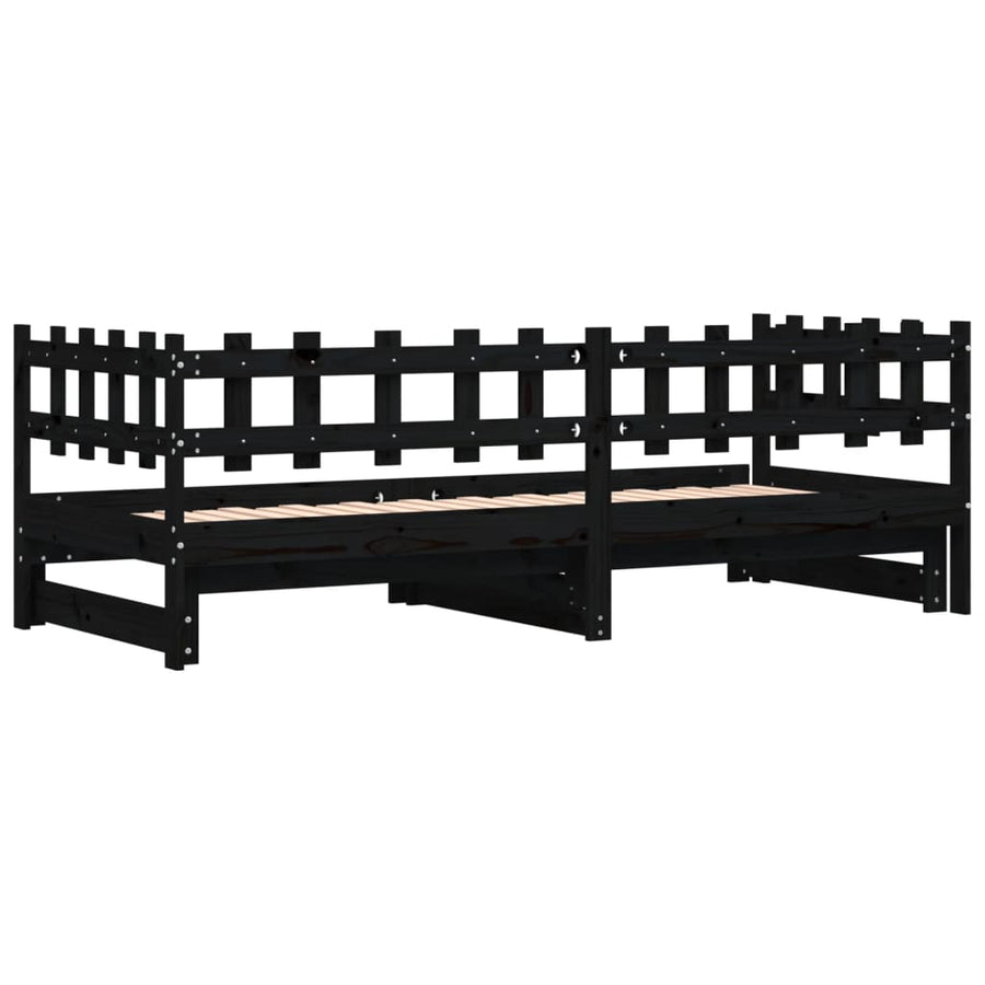 Slaapbank Uitschuifbaar 2X(80X200) Cm Massief Grenenhout 80 x 200 cm Zwart