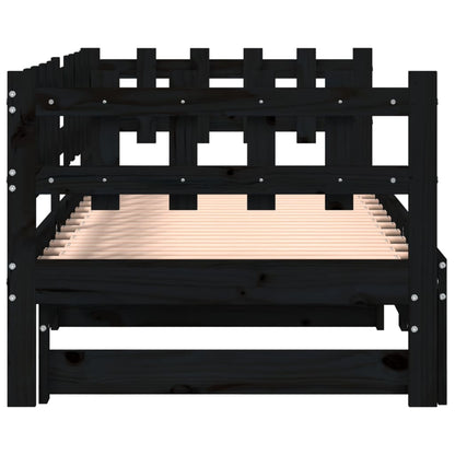 Slaapbank Uitschuifbaar 2X(80X200) Cm Massief Grenenhout 80 x 200 cm Zwart